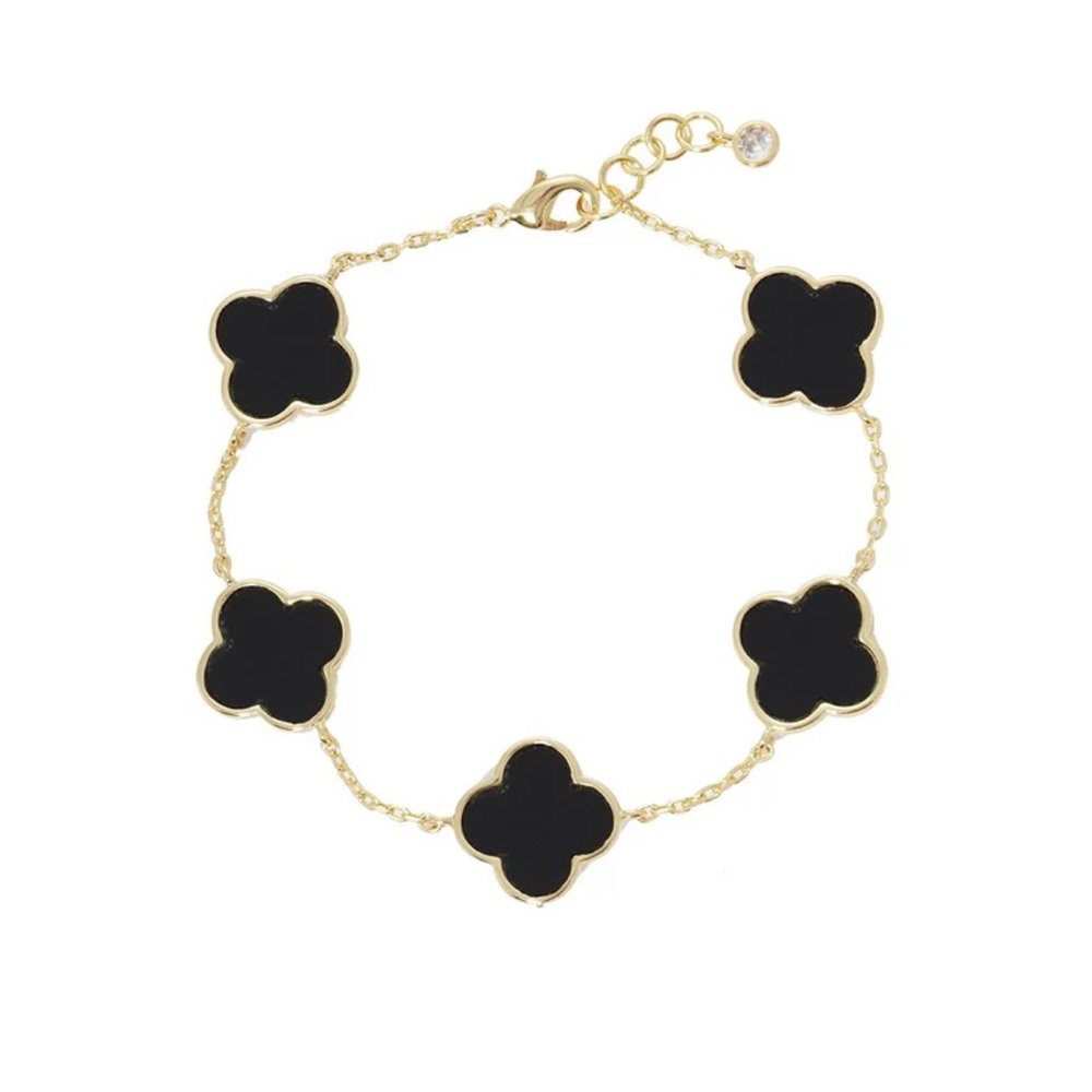 Gold Plated Black Clover Bracelet